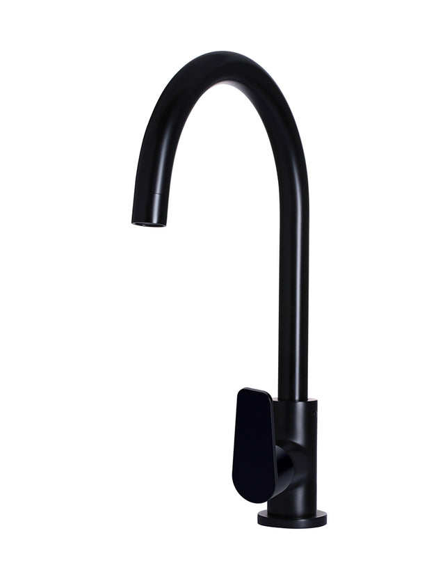 Round Gooseneck Kitchen Mixer Tap with Paddle Handle - Matte Black (SKU: MK03PD) by Meir