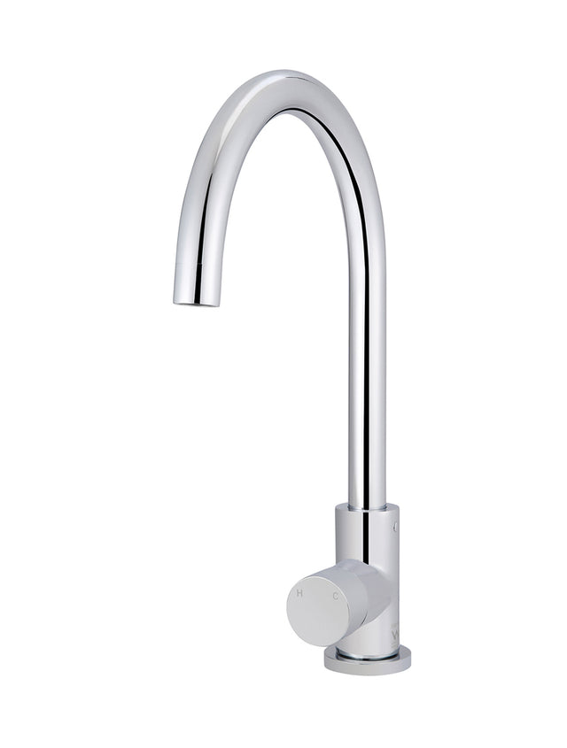 Round Gooseneck Kitchen Mixer Tap with Pinless Handle - Polished Chrome