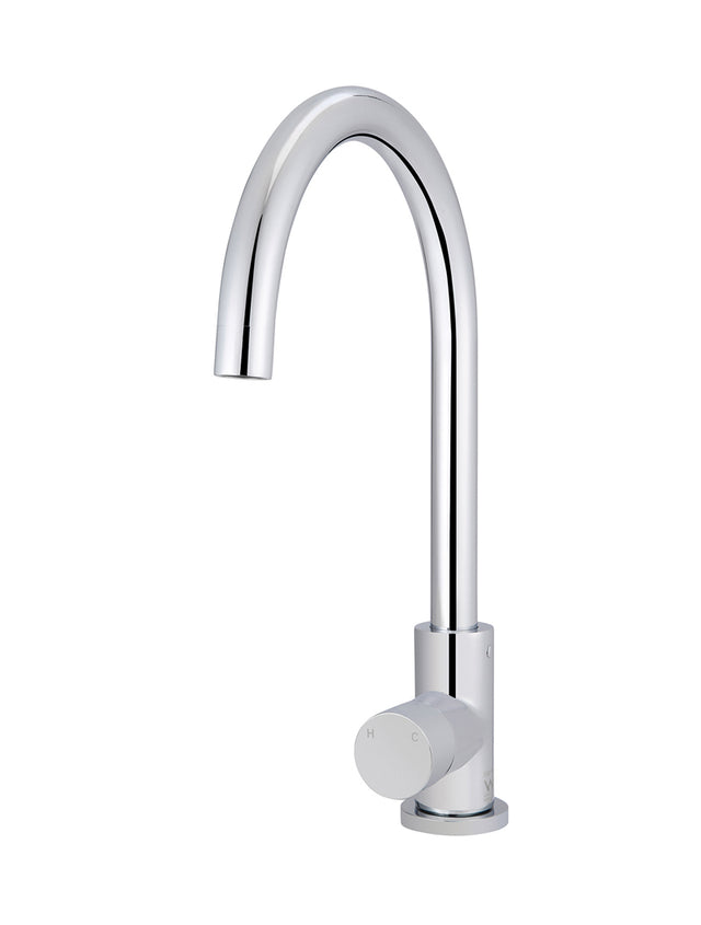 Round Gooseneck Kitchen Mixer Tap with Pinless Handle - Polished Chrome (SKU: MK03PN-C) by Meir