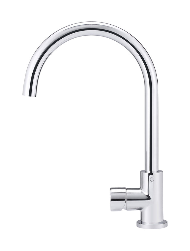 Round Gooseneck Kitchen Mixer Tap with Pinless Handle - Polished Chrome (SKU: MK03PN-C) by Meir