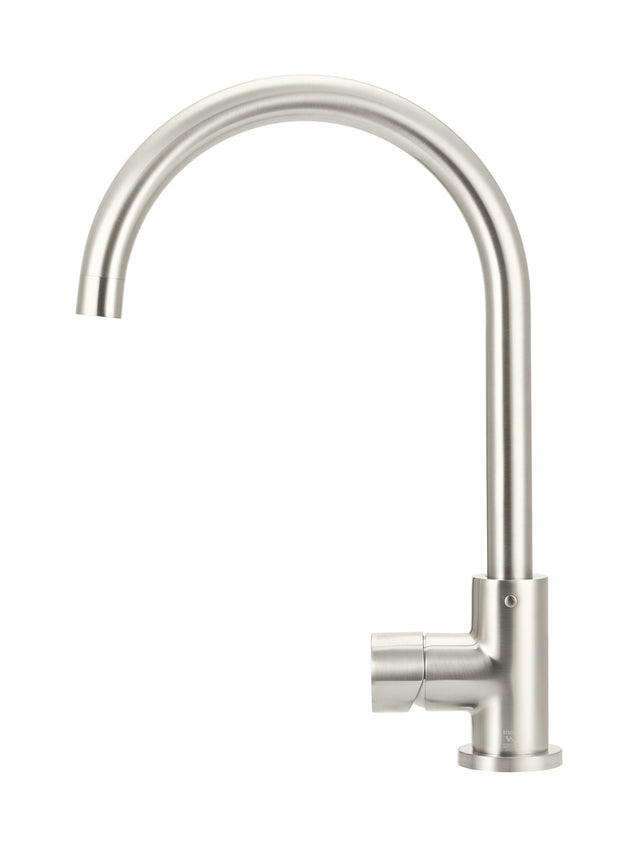 Round Gooseneck Kitchen Mixer Tap with Pinless Handle - PVD Brushed Nickel (SKU: MK03PN-PVDBN) by Meir