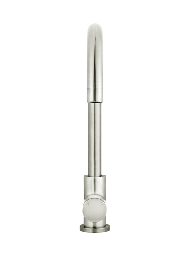 Round Gooseneck Kitchen Mixer Tap with Pinless Handle - PVD Brushed Nickel (SKU: MK03PN-PVDBN) by Meir