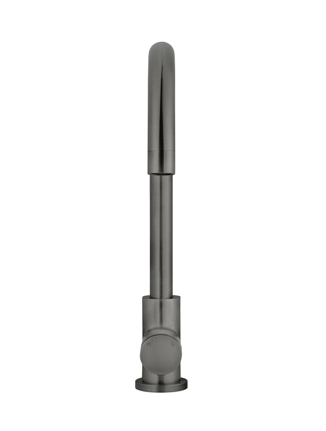 Round Gooseneck Kitchen Mixer Tap with Pinless Handle - Shadow Gunmetal (SKU: MK03PN-PVDGM) by Meir