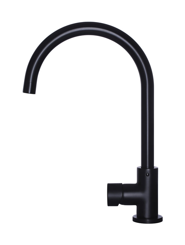 Round Gooseneck Kitchen Mixer Tap with Pinless Handle - Matte Black (SKU: MK03PN) by Meir