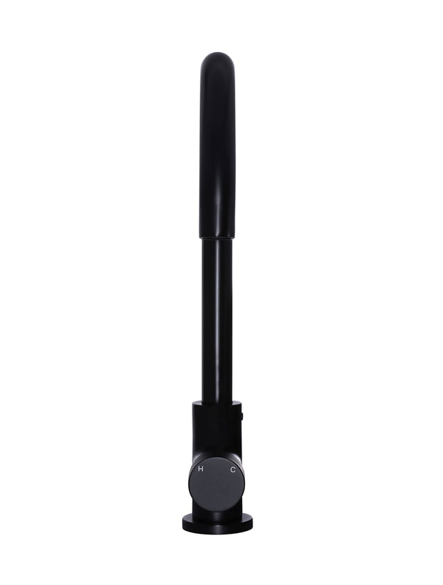Round Gooseneck Kitchen Mixer Tap with Pinless Handle - Matte Black (SKU: MK03PN) by Meir