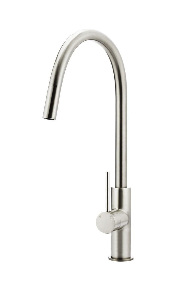 Round Piccola Pull Out Kitchen Mixer Tap - PVD Brushed Nickel