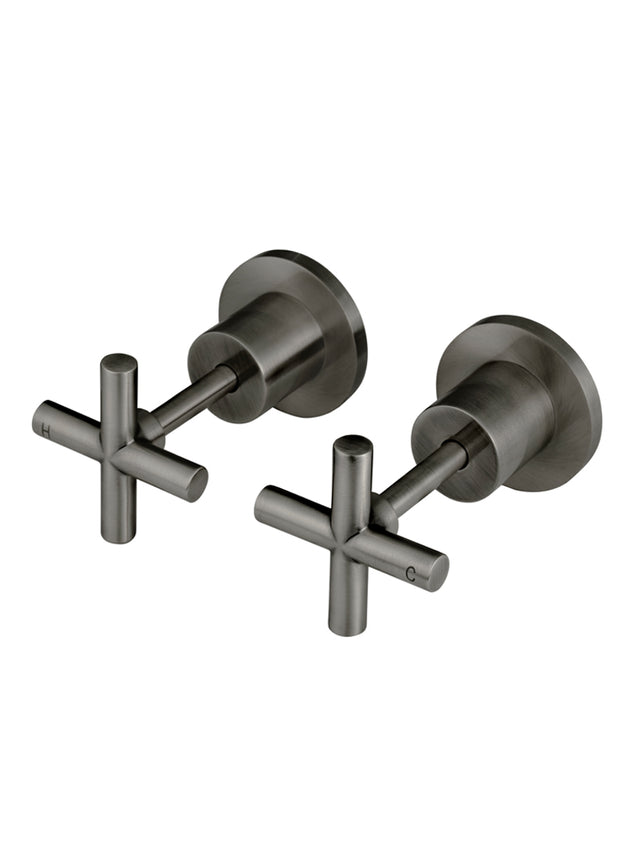 Round Cross Handle Jumper Valve Wall Top Assemblies - Shadow Gunmetal