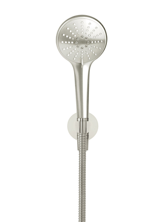 Round Three Function Hand Shower on Fixed Bracket - PVD Brushed Nickel (SKU: MZ08-PVDBN) by Meir