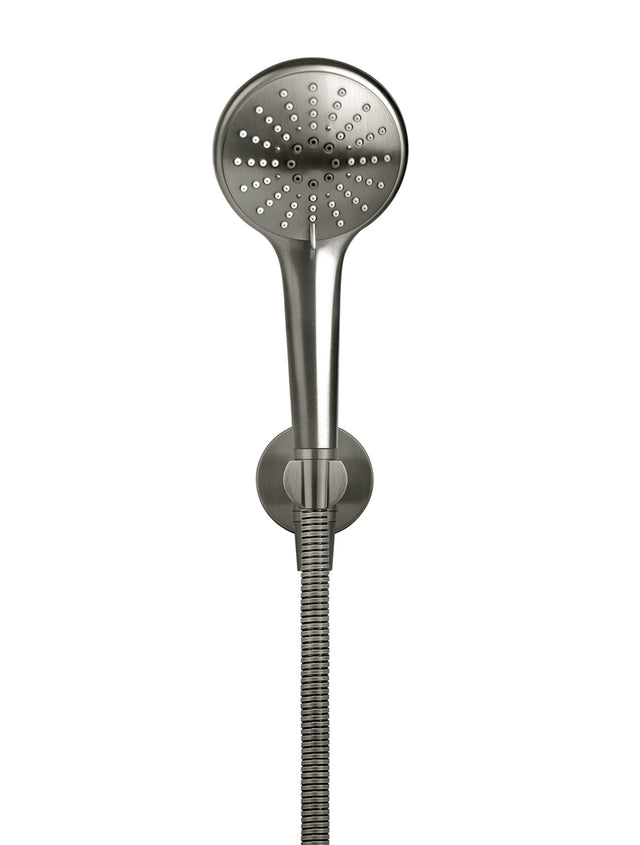 Round Three Function Hand Shower on Fixed Bracket - Shadow Gunmetal (SKU: MZ08-PVDGM) by Meir